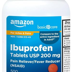 Amazon Basic Care Ibuprofen Tablets 200 mg, Pain Reliever/Fever Reduce...
