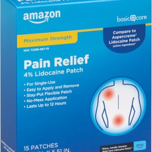 Amazon Basic Care Maximum Strength OTC Pain Relief , 4% Lidocaine Patc...