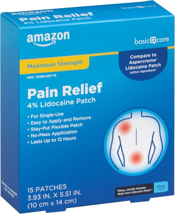 Amazon Basic Care Maximum Strength OTC Pain Relief , 4% Lidocaine Patc...