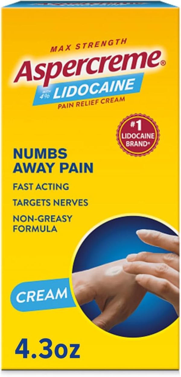 Aspercreme Lidocaine Pain Relief Cream Soothes Aggravated Nerves, Numb...