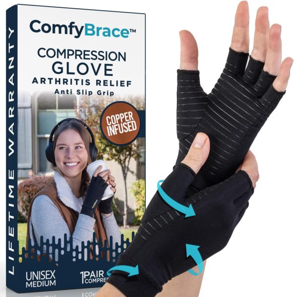 ComfyBrace Copper Infused Compression Arthritis Gloves for Hand & Fing...