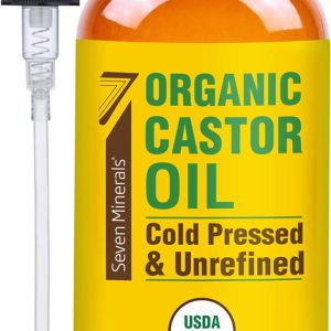 Seven Minerals New 16 fl oz Glass Bottle Castor Oil Organic Cold Press...