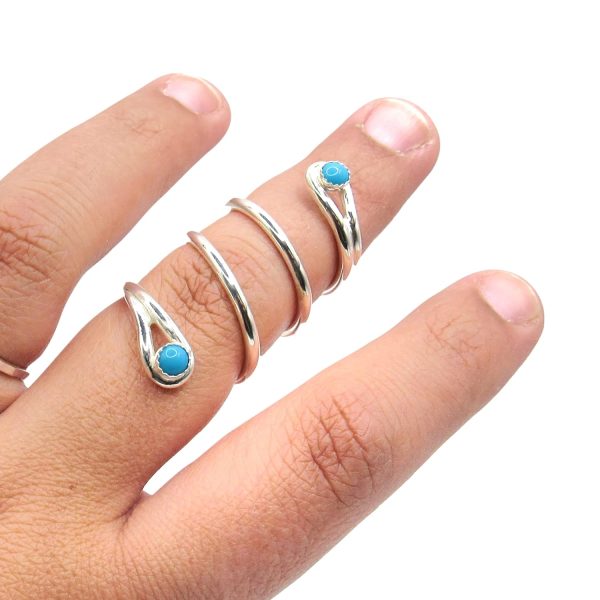 Spiral Silver Splint Ring for Trigger Finger with Turquoise stones