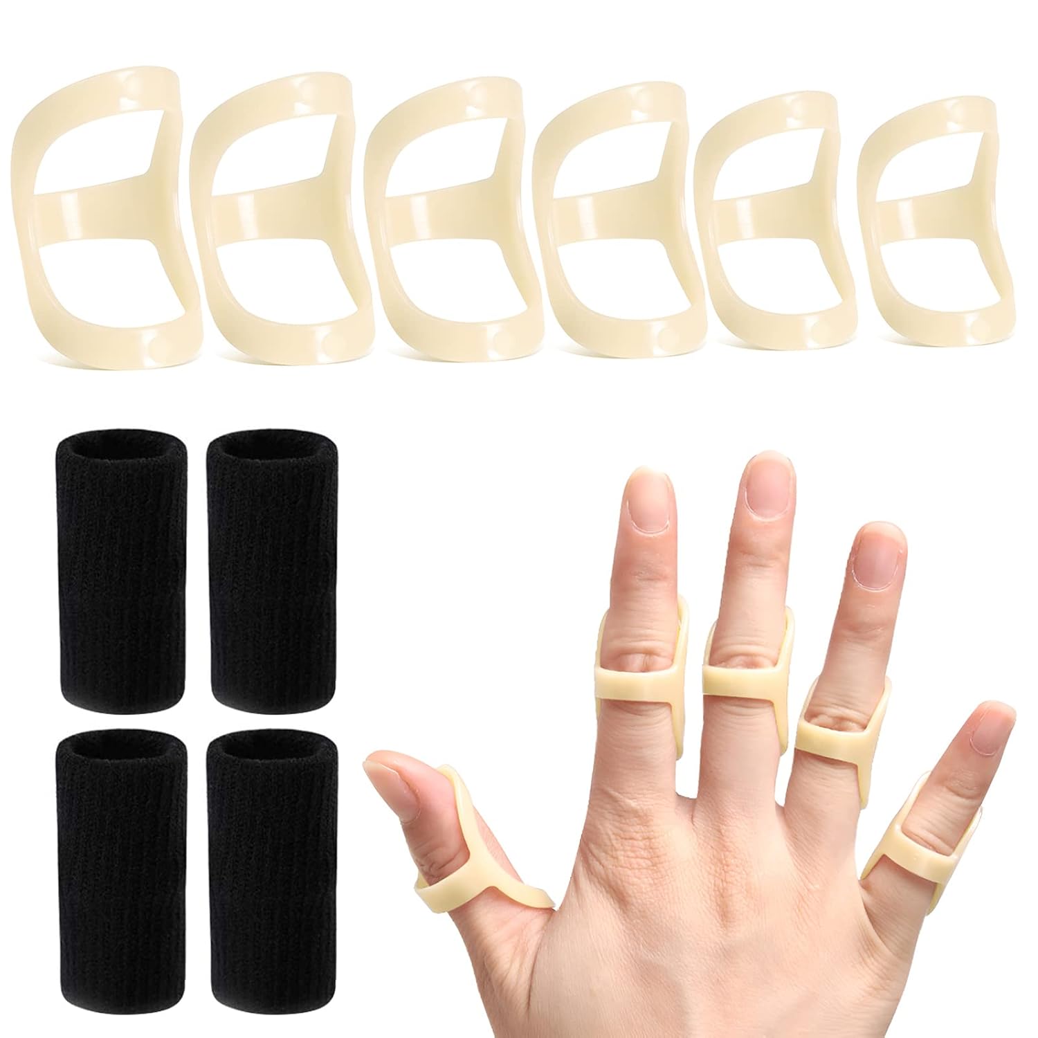 10Pcs Oval Finger Splints & Sleeves Kit, 6 Graduated Trigger Finger Sp...