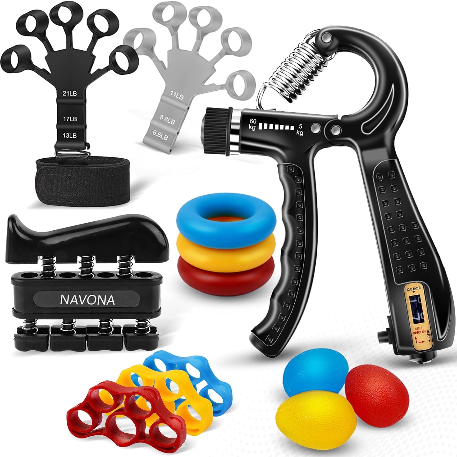 13 PCS Grip Strength Trainer Kit, Hand Gripper Strengthener, Forearm S...