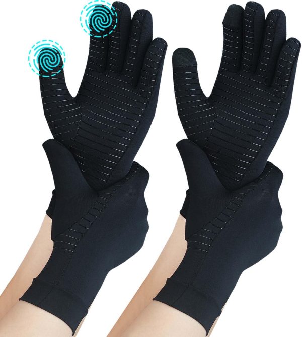 2 Pairs Full Finger Copper Arthritis Compression Gloves with Touchscre...