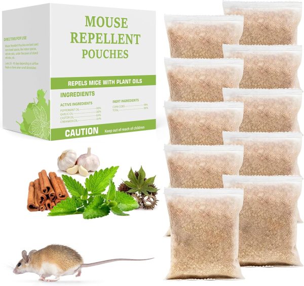 Mouse Repellent Pouches, 10 Pack Peppermint Oil Mice Deterrent for Ind...