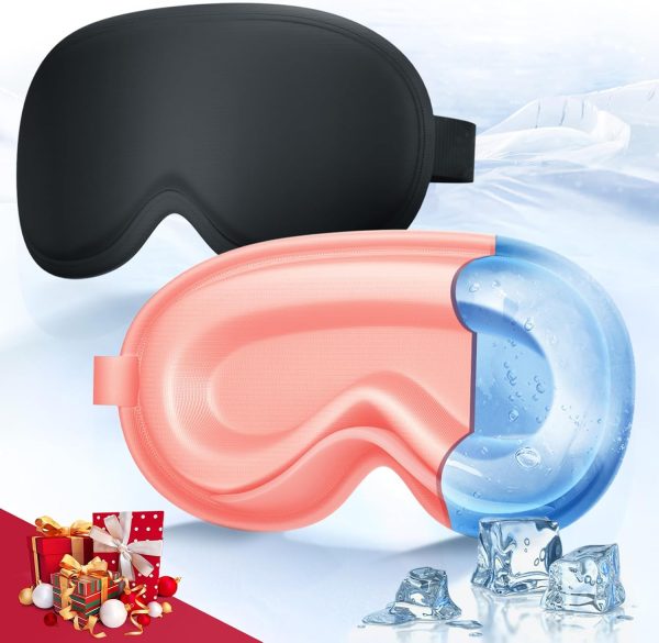 2 Pack 3D Cooling Gel Eye Mask - Reusable Cold Sleep Mask, Eyes Ice Pa...