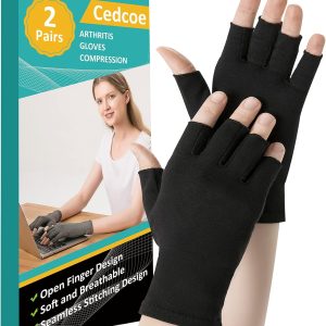 2 Pairs Arthritis Gloves Fingerless Compression Gloves for Relieve Han...