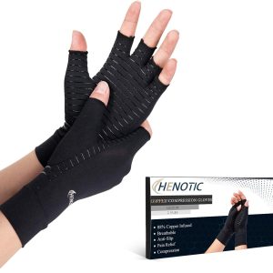 2 Pairs Copper Arthritis Gloves for Women Men, Fingerless Breathable &...