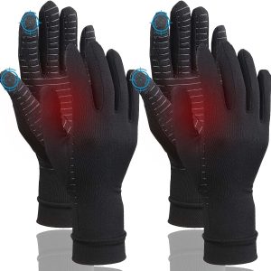 2 Pairs Full Finger Compression Gloves for Women Men, Copper Arthritis...