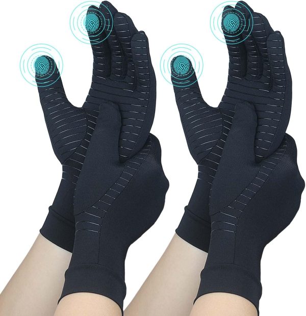 2 Pairs Full Finger Copper Arthritis Gloves with Touchscreen Tip, Comp...