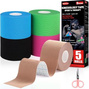 5 Rolls Kinesiology Tape, 5 Colors 2 inch x 16.4 Feet Waterproof Athle...
