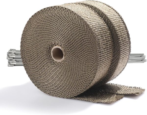 ARTR 2" x 50' Titanium Exhaust Header Heat Wrap 2 Rolls with 20PCS 11....