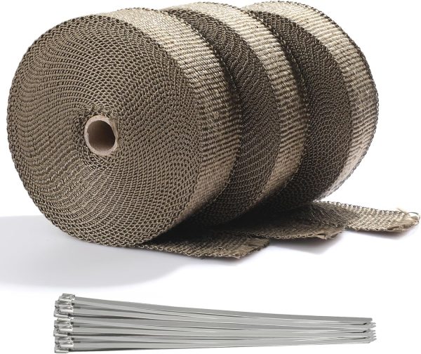 ARTR 2" x 50' Titanium Exhaust Header Heat Wrap 3 Rolls with 30PCS 11....