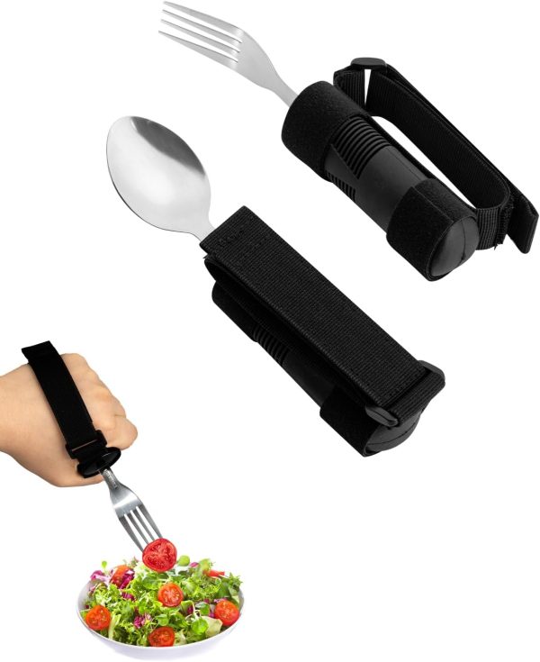 Adaptive Utensils with Adjustable Holder Strap for Elderly, Disabled P...