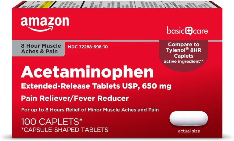Amazon Basic Care Acetaminophen Extended-Release Tablets, 650 mg, 100 ...