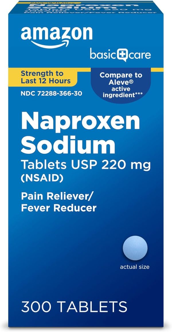 Amazon Basic Care Naproxen Sodium Tablets 220 mg, Pain Reliever/Fever ...