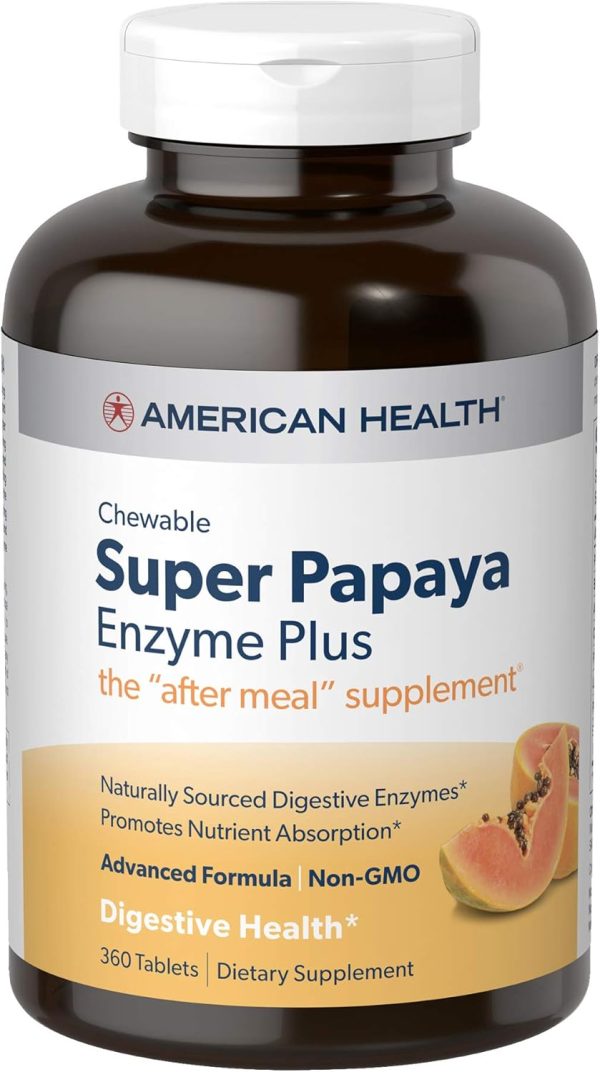American Health, Super Papaya Enzyme Plus Chewable Tablets, 360 Count