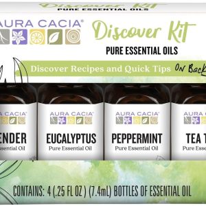 Aura Cacia Discover Essential Oils Kit, 4-Pack, Lavender, Eucalyptus, ...