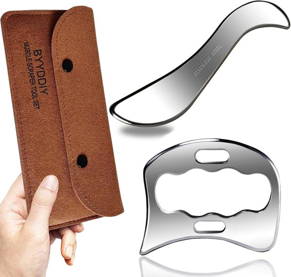 BYYDDIY 2 in 1 Stainless Steel Muscle Scraper Tools Set Gua Sha Massag...