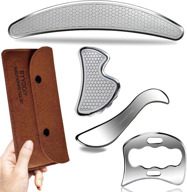 BYYDDIY 4 in 1 Gua Sha Massage Tool Set - Muscle & Fascia Scraper, Sca...