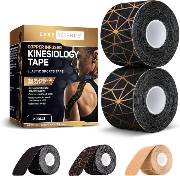 Care Science Waterproof Kinesiology Tape, 40 ct Precut Strips (2 Rolls...