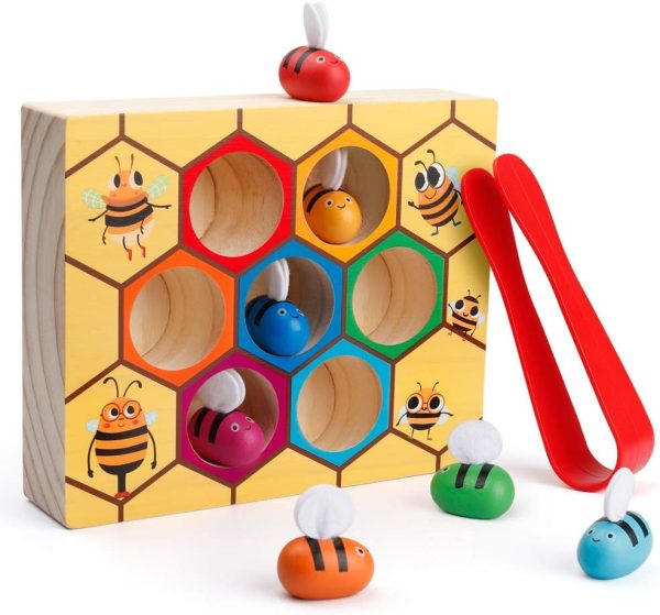 Coogam Toddler Fine Motor Skill Toy, Clamp Bee to Hive Matching Game, ...