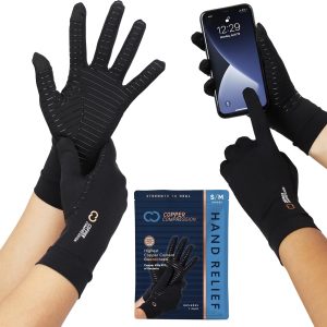 Copper Compression Full Finger Arthritis Gloves - Palm Grips - Touch S...