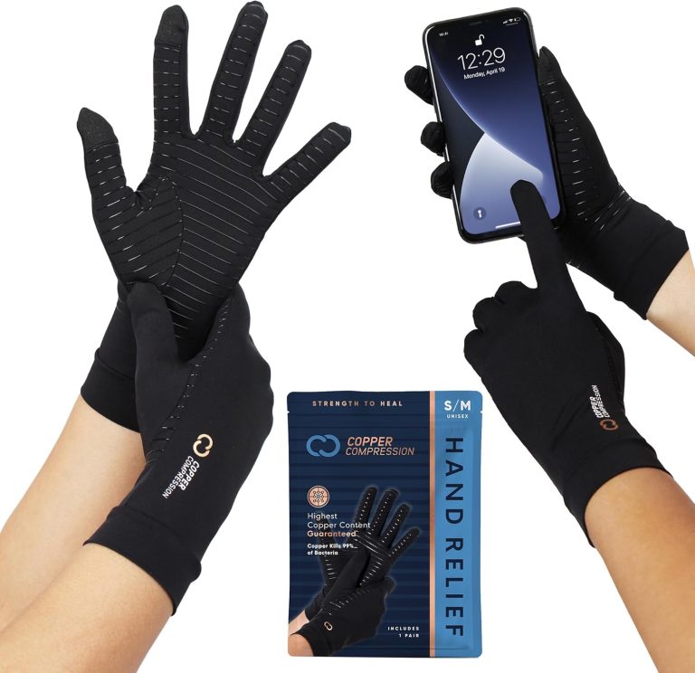 Copper Compression Full Finger Arthritis Gloves - Palm Grips - Touch S...