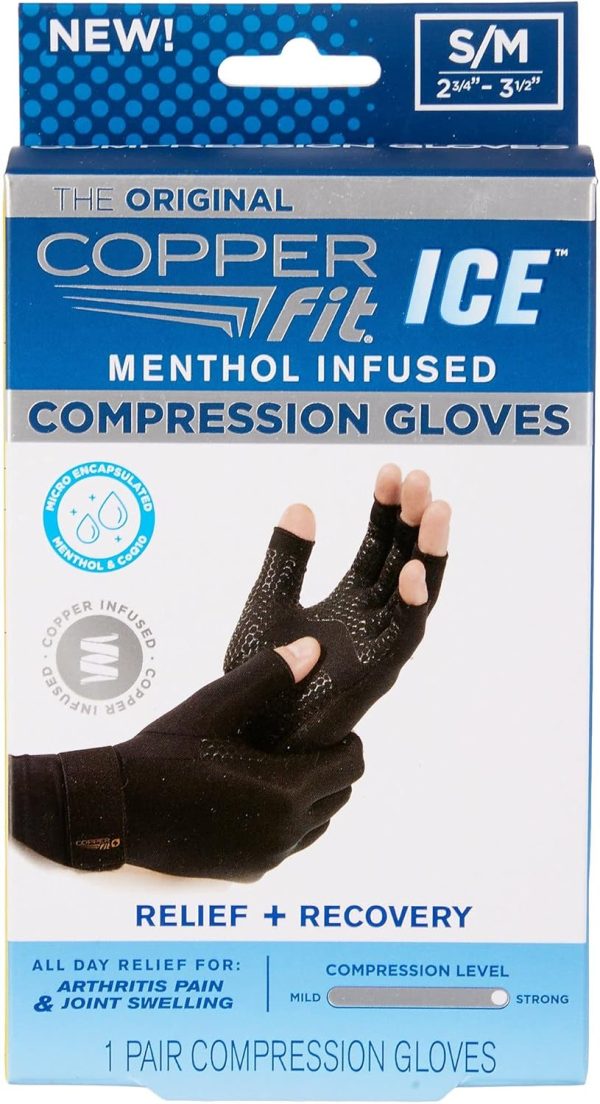 Copper Fit ICE Compression Gloves Infused with Menthol and Coq10 for R...