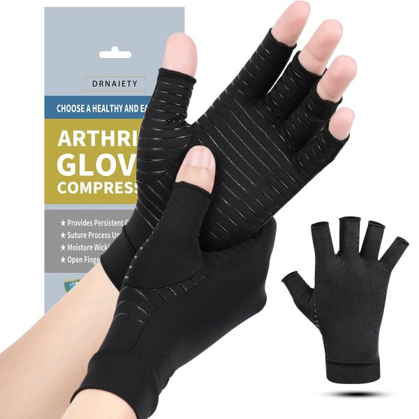 DRNAIETY Copper Arthritis Gloves- Fingerless Compression Gloves for Me...