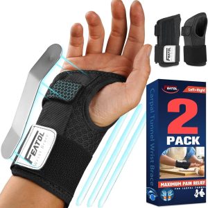FEATOL 2 Pack Carpal Tunnel Wrist Brace For Work With Wrist Splint, 6....