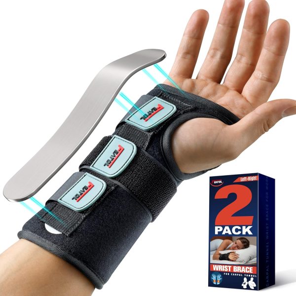 FEATOL Carpal Tunnel Wrist Brace Night Support 2 Pack - Wrist Splint f...