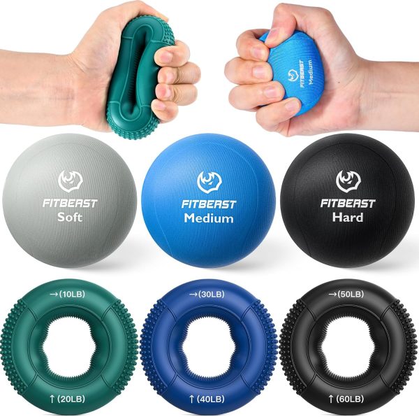 FitBeast Grip Strength Trainer, Finger Exerciser, Stress Balls for Adu...