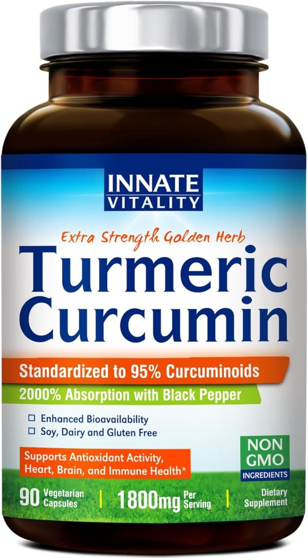 Innate Vitality Turmeric Curcumin Supplement 1800mg with Black Pepper ...