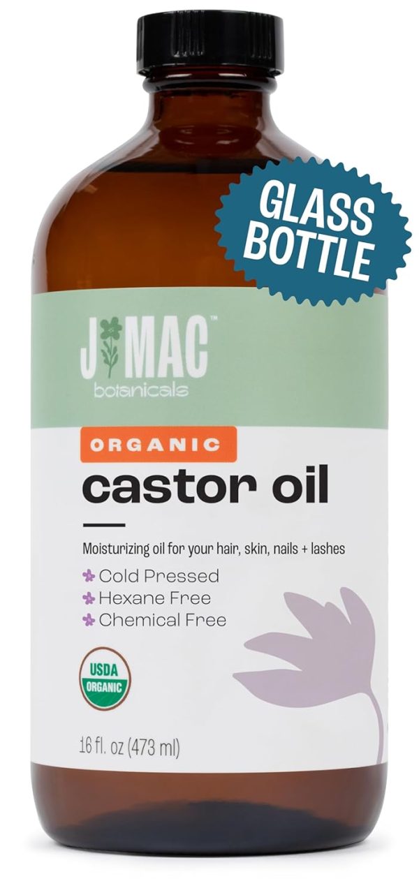 J MAC BOTANICALS, Organic Castor Oil Cold Pressed (Glass Bottle, 16 oz...