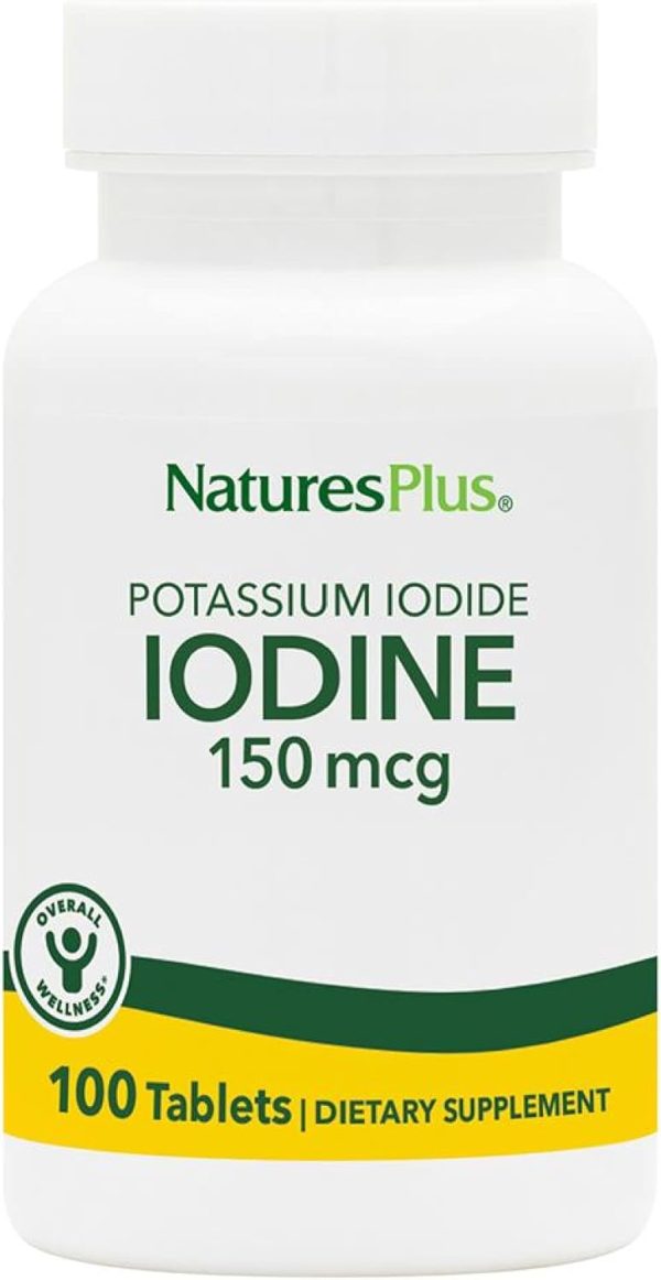 NaturesPlus Potassium Iodide - 150 mcg, 100 Vegan Tablets - Thyroid Su...