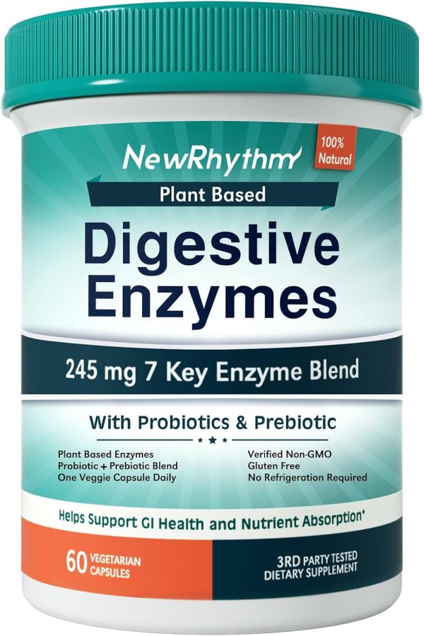 NewRhythm Digestive Enzymes 245 mg, with Probiotics and Prebiotics, Pl...