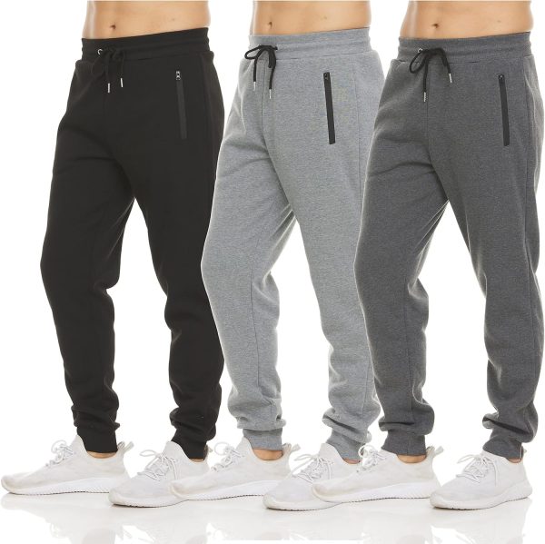 PURE CHAMP Mens 3 Pack Fleece Active Athletic Workout Jogger Sweatpant...