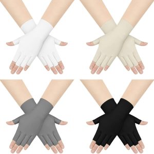 Sureio 4 Pairs Sun Protection UV Gloves for Woman Half Finger Summer H...