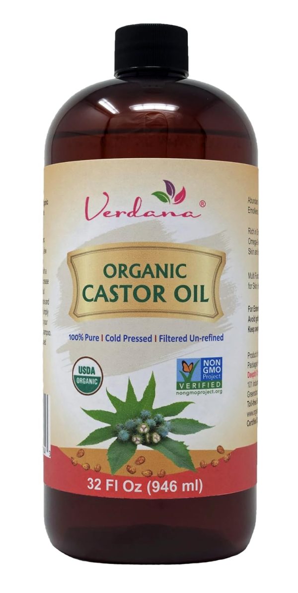 Verdana Organic Castor Oil – 32 Fl Oz Bulk Size – Cold Pressed, Unrefi...