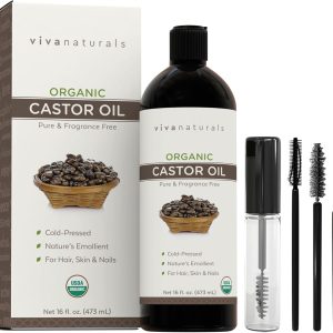 Viva Naturals Organic Castor Oil for Eyelashes and Eyebrows (16 fl oz)...