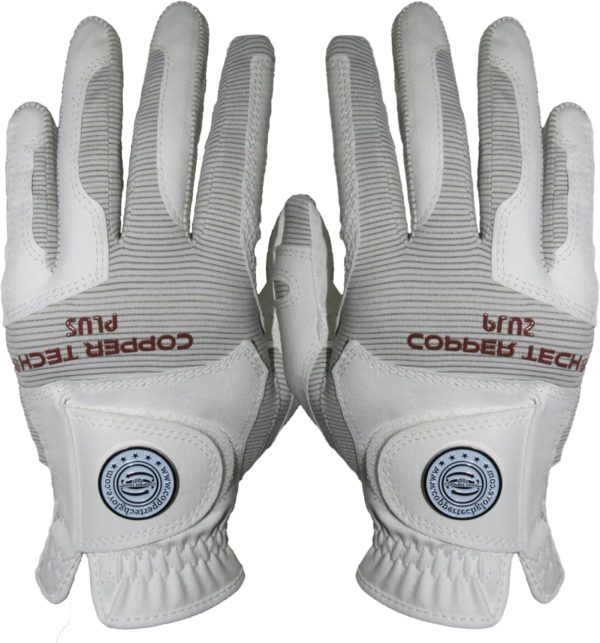 Women’s Copper Infused Golf Glove – White/White – Single & Pair – Comp...