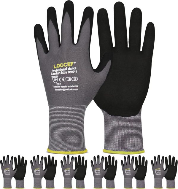 Work Gloves MicroFoam Nitrile Coated-6 Pairs,Seamless Knit Nylon Glove...