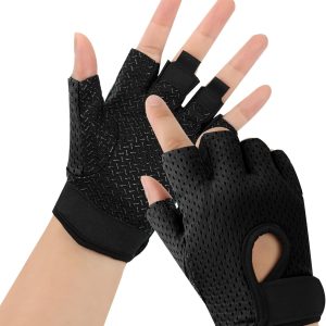 Workout Gloves, Black Gloves for Men Women, Breathable Half-Finger Fit...