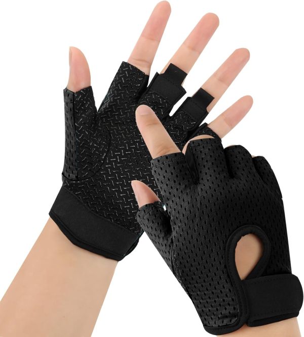 Workout Gloves, Black Gloves for Men Women, Breathable Half-Finger Fit...
