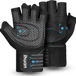 ihuan Ventilated Weight Lifting Gym Workout Gloves with Wrist Wrap Sup...