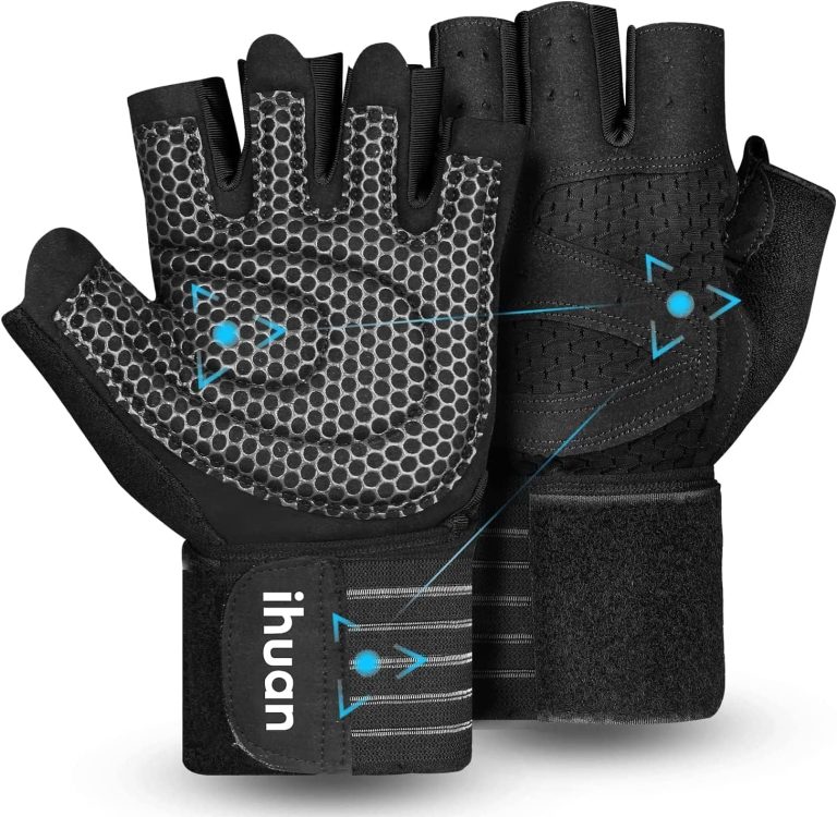 ihuan Ventilated Weight Lifting Gym Workout Gloves with Wrist Wrap Sup...