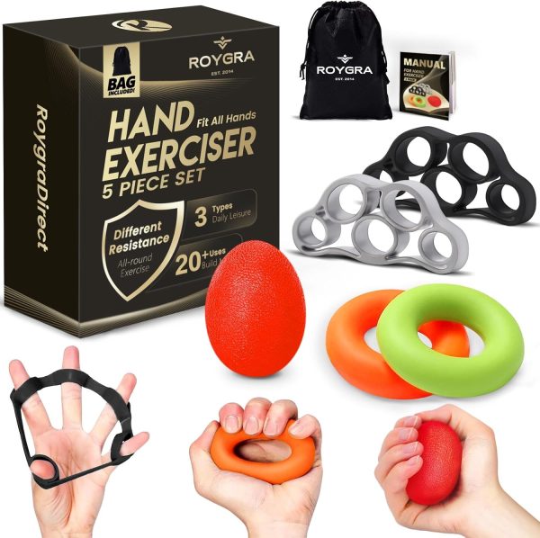 roygra Grip Strength Trainer (5 Pack), Forearm Strengthener, Stress Ba...